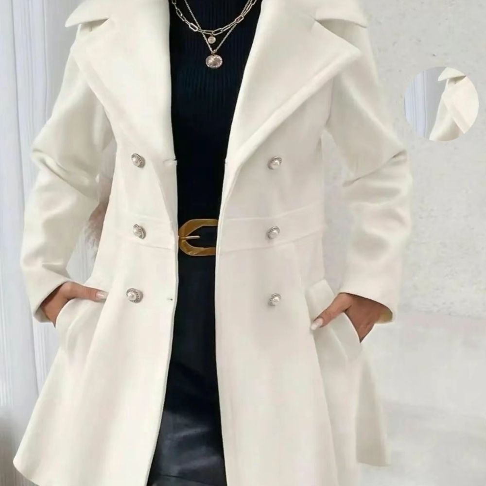 Annie White Trench Coat with Notched Lapels